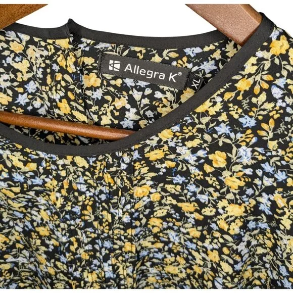 Allegra K Womens Floral Long Sleeve Top XL Black/Yellow/Blue - Picture 3 of 11